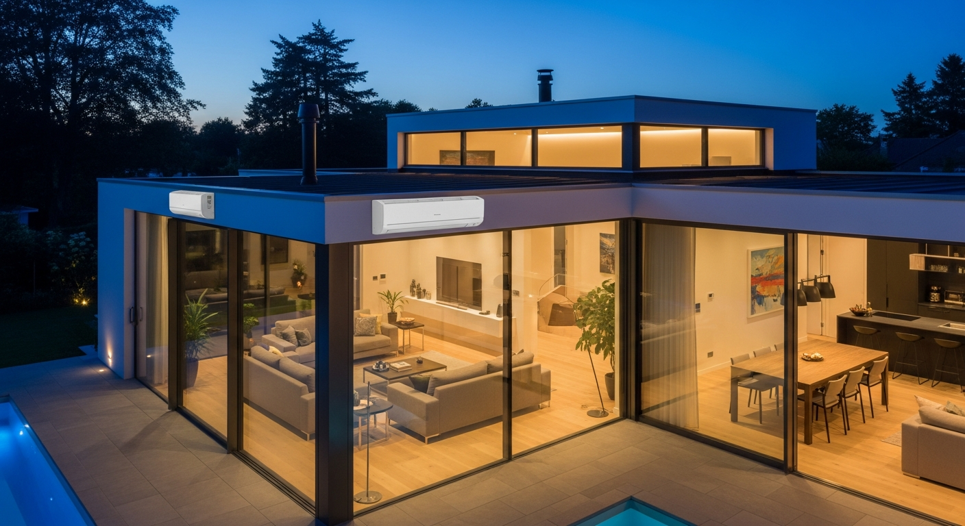 Expert en climatisation vérifiant l'installation d'un système split mural